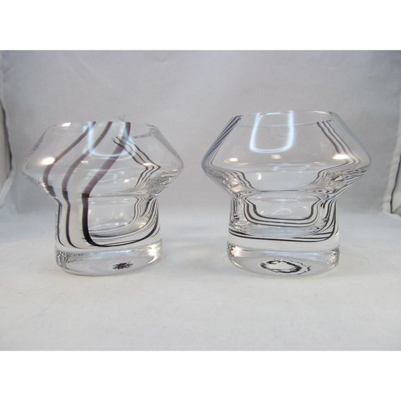 Caithness Black and White Striped Glass Tea Light Holder set of 2 - Picture 2 of 12